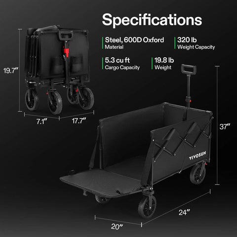 Collapsible Wagon With Tailgate For Camping And Outdoors, 320 Lb Load Capacity, All Terrain Wheels, Adjustable Handle, Pet Friendly