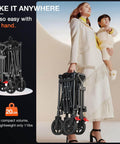 Woman carrying folded Beast Mode 180L Large Capacity Collapsible Wagon with wheels, showcasing its portability and compact design.