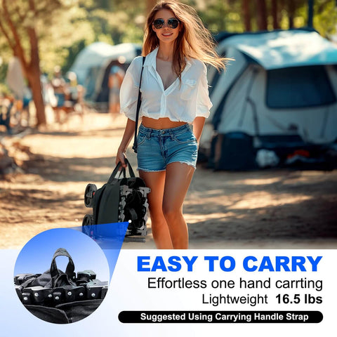 Large 200L Collapsible Wagon Cart With 440 Pounds Weight Capacity And Built In Brake For Camping Garden Sports And Shopping Foldable Utility Wagon 34.6 By 19.6 By 23 Inches Lightweight At Only 16.5 Pounds Black shown carried by woman
