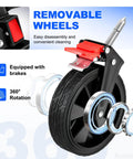 Removable wheel with brake of Large 200L Collapsible Wagon Cart With 440 Pounds Weight Capacity And Built In Brake.