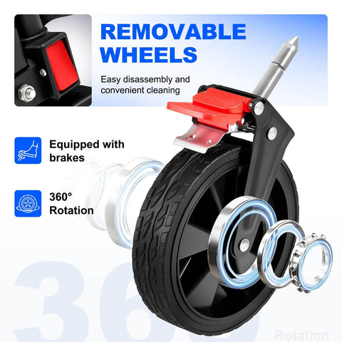 Removable wheel with brake of Large 200L Collapsible Wagon Cart With 440 Pounds Weight Capacity And Built In Brake.