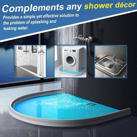 Collapsible Shower Threshold Water Dam, 39 In, Self Adhesive Shower Edge Water Barrier Stopper in bathroom and kitchen settings.