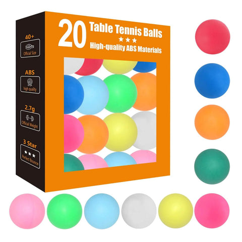 Colored Ping Pong Balls: 20 Pack 3 Star ABS - Durable & High Bounce for Kids Adult Practice, vibrant colors shown in packaging