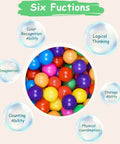Ball Pit Balls Phthalate Free BPA Free Crush Proof Plastic - 7 Bright Colors shown with educational functions around circle