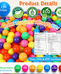 Ball Pit Balls Phthalate Free BPA Free Crush Proof Plastic - 7 Bright Colors with eco-friendly certifications and product details.