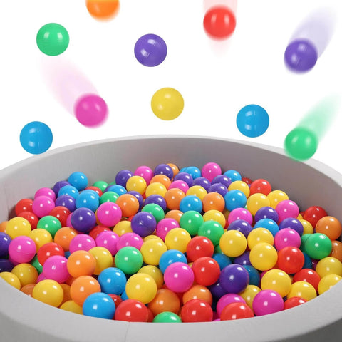 BPA Free 100 Pack Colorful Plastic Balls for Baby Play & Ball Pit, Tent, Pool, House, shown in a filled ball pit.