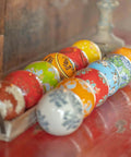 Pack of 12, 4-Inch Decorative Ceramic Porcelain Sailor Balls Tsugo Collection - Colorful Balls displayed on wooden tray