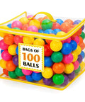 Bag of 100 colorful non-toxic ball pit balls for toddlers, 2.2 inches, BPA-free, phthalate-free, crush-resistant plastic, storage included