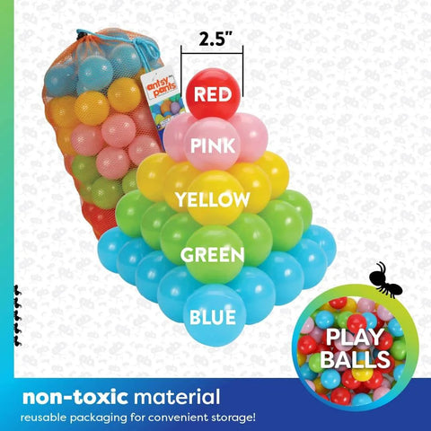 100 Ball Pit Balls, Ball Pit for Toddlers 1-3, Non-Toxic Materials, 5 colorful plastic balls with reusable storage bag