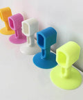 Five Piece Silicone Doorknob Wall Mute Pad Set For Door Handles in assorted colors on display