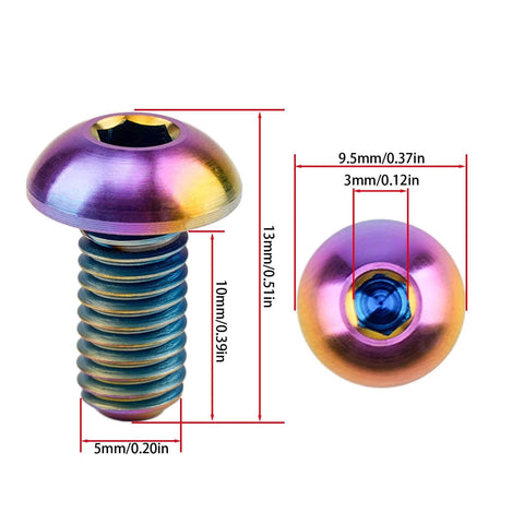 Colorful TGCWENG 12PCS GR5 Titanium Ti Allen Hex M5x10 Cup Head Bolt for Bicycle Water Bottle Cage and Disc Brake Cycle Rotor Screws