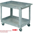 Set Of 4 Replacement Casters For Commercial Carts With 5 Inch Non Marking Grey Rubber Wheels Includes 2 Swivel And 2 Rigid Casters 140 Lb Per Caster 560 Lb Per Set Fits 4400 And 4500 Series Carts Overall Height 5 3/4 Inches Bolt Hole Spacing 1 3/4 By 3 installed on a cart base