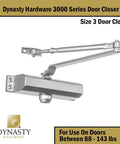 Door Closer, Commercial Hydraulic Closer, Self-Closing, Spring Size 3, Surface Mount, Sprayed Aluminum, Series 3000