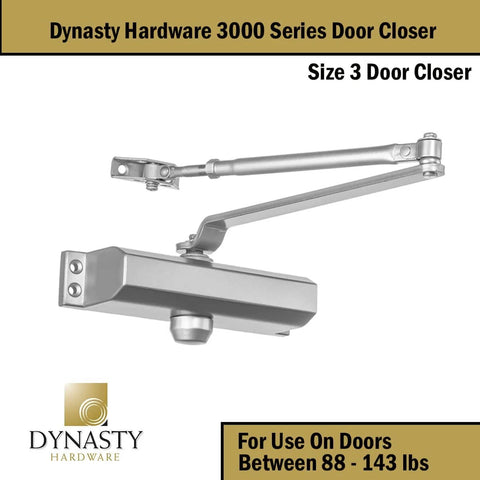Door Closer, Commercial Hydraulic Closer, Self-Closing, Spring Size 3, Surface Mount, Sprayed Aluminum, Series 3000