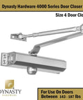 Door Closer, Commercial Hydraulic Closer, Self-Closing, Spring Size 4, Surface Mount, Sprayed Aluminum, Series 4000