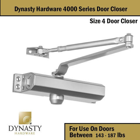 Door Closer, Commercial Hydraulic Closer, Self-Closing, Spring Size 4, Surface Mount, Sprayed Aluminum, Series 4000