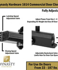 Door Closer, Grade 1 Heavy Duty Commercial Hydraulic Closer, Self-Closing, Adjustable Spring Size 1-4, ADA Compliant, Surface Mount, Sprayed Duronotic Bronze, Series 1614.