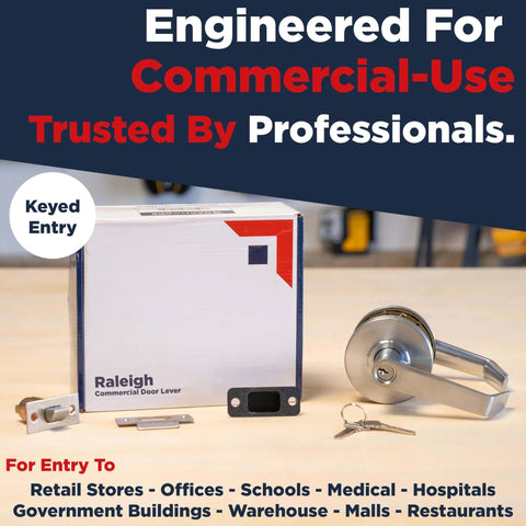 Commercial Entry Door Handle Grade 2 Heavy Duty Lockset Keyed Entry Satin Nickel ADA ANSI A1562 packaging and hardware