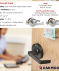 Keyed Entry Commercial Door Handle With Indicator And Locking Occupied Door Lever For Restaurants Stores Warehouses shown installed on a door with technical details.