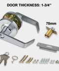 Keyed Entry Grade 2 Commercial Door Lever Lock Non-Handed Satin Chrome 26D Backset 2 3 Quarter Inch UL Fire Rated with installation parts