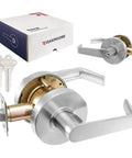 Heavy Duty Commercial Door Lockset With Storeroom Lock Grade 2 ANSI A1562 Nickel Finish Keyed Knob ADA Compliant with keys and box