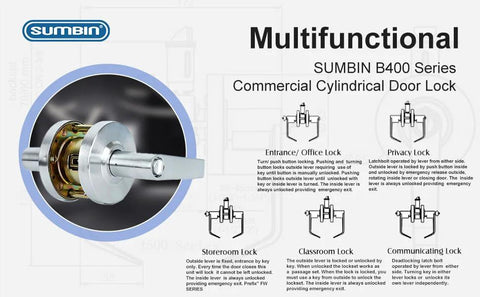 Heavy Duty Storeroom Door Lever Lockset For Commercial Use ANSI Grade 2 BHMA Grade 2 ADA Compliant UL 3 Hour Fire Rated Satin Chrome Finish