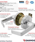 Diagram of Heavy Duty Commercial Door Lockset Keyed Entry Grade 2 For Office School And Industrial Use Satin Finish with specifications.