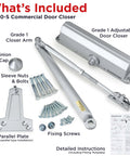 Commercial Heavy Duty Door Closer ADA UL Grade 1 Listed Self Closing For High Traffic Doors With Hydraulic Action components