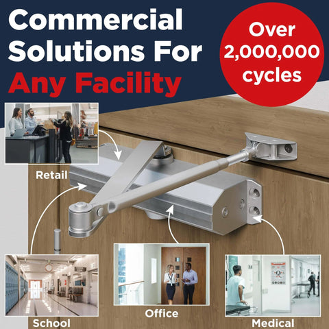 Commercial Heavy Duty Door Closer ADA UL Grade 1 Listed Self Closing For High Traffic Doors With Hydraulic Action installed