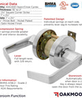 Heavy Duty Commercial Door Lockset With Storeroom Lock Grade 2 ANSI A1562 Nickel Finish Keyed Knob, front view with technical data.