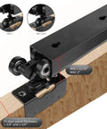 Close-up of Commercial Grade Aluminum Pocket Door Track Kit For Ceiling Mount, three-wheel hanger supports door thickness 1-3/8 to 1-3/4 inch
