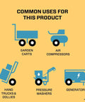 Common uses for Marathon 02310 pneumatic air filled hand truck and all-purpose tires, includes carts, compressors, generators.