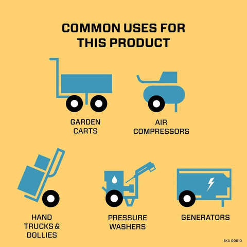 Common uses for Marathon 02310 pneumatic air filled hand truck and all-purpose tires, includes carts, compressors, generators.