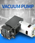 Compact Oilless Vacuum Pump 12 Volt DC 42 Watt Mini Brush Piston, delivers 40 L/min, visible close-up showing motor and housing.