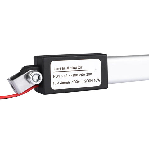 Compact 12V Mini Electric Linear Actuator With 4 Inch Stroke IP54 Waterproof 200N load, showing close-up of motor and label