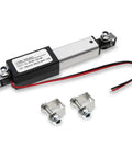 Compact 12V electric linear actuator with a 2 inch stroke and IP54 waterproof rating, shown with mounting brackets and wires