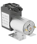 Compact DC 12V mini vacuum pump delivers 5 liters per minute at 120 kPa, includes holder, ideal for gas analysis sampling and lab use