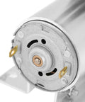 Close-up of Compact DC 12V Mini Vacuum Pump motor end showing metal housing, part of the focus keyword: Compact DC 12V Mini Vacuum Pump Delivers 5 Liters Per Minute At 120 KPa Includes Holder Ideal For Gas Analysis Sampling And Lab Instrument Use Ultra Low Noise High Efficiency Diaphragm Pump For Precise Suction In Medical And Research Apps.