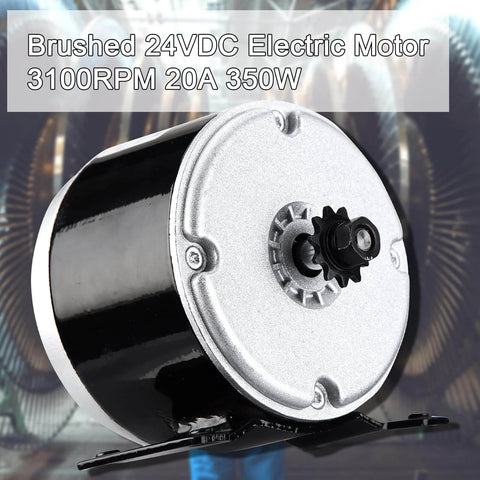 Small Brushed Permanent Magnet Electric Motor for E Scooter Drive Speed Control 24V 350W 3000RPM, side view aluminum housing