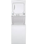 Front view of Compact 27 inch unitized washer and electric dryer in one space-saving cabinet combines a 3.8 cu ft top-load washer.