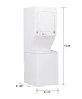 Compact 27 inch unitized washer and electric dryer in one space-saving cabinet combines a 3.8 cu ft top-load washer and 5.9 cu ft dryer.