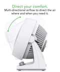 Side view of Energy Smart Compact Air Circulator Fan With Vortex Action And Adjustable Tilt Delivers Killer Personal Cooling