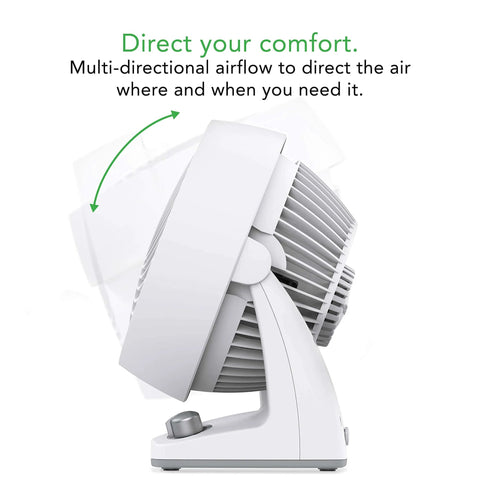 Side view of Energy Smart Compact Air Circulator Fan With Vortex Action And Adjustable Tilt Delivers Killer Personal Cooling
