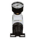 Compact Miniature Air Pressure Regulator With Gauge And Bracket One Quarter Inch NPT For Regulating 3 To 30 PSI Inlet 250 PSI 49 SCFM