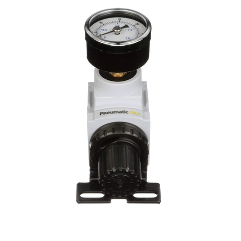 Compact Miniature Air Pressure Regulator With Gauge And Bracket One Quarter Inch NPT For Regulating 3 To 30 PSI Inlet 250 PSI 49 SCFM
