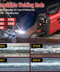 Image showing compatible welding rods with red portable welder, includes focus keyword 2 In 1 110V Arc And Lift TIG Welder For Home DIY.