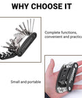Compact 16 In 1 Bike Repair Multitool Set With Folding Magnetic Screwdrivers, high carbon steel, handheld view