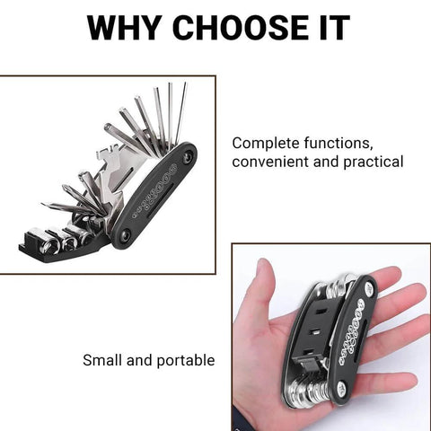 Compact 16 In 1 Bike Repair Multitool Set With Folding Magnetic Screwdrivers, high carbon steel, handheld view