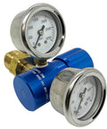 High Performance Compact Aluminum Nitrogen Regulator 0 To 400 PSI With One Quarter Inch FNPT Outlet, Dual Chrome Gauges, Blue Anodized