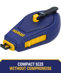 Compact chalk reel delivers fast, precise chalk lines for carpenters and painters, featuring a 3:1 gear ratio, blue chalk included.